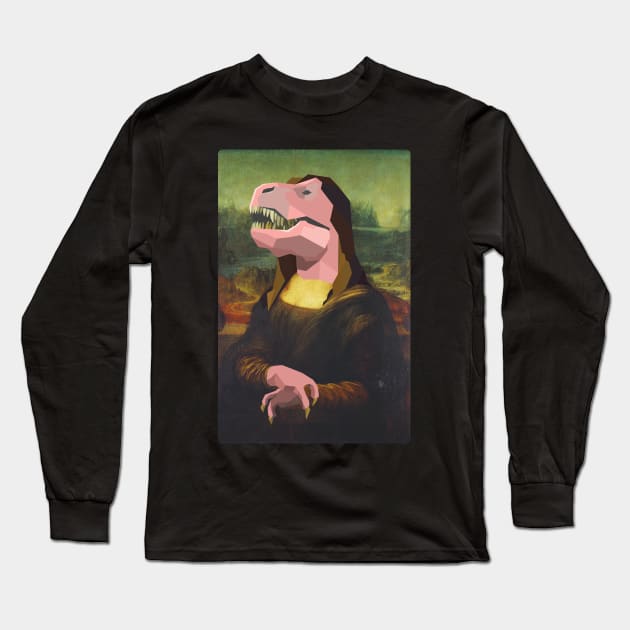 T-rex Gioconda Monna Lisa Long Sleeve T-Shirt by RobyL